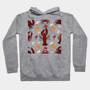 Lobsters, Crabs and Sea Shells Pattern, Relaxing Beachlife Hoodie